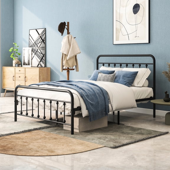 Full Metal Bed Frame With Headboard - 20% Stronger Build, , No Box Spring, Neat Appearance Platform Heavy-duty Construction, Black Appeal Factor