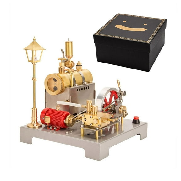 Full Metal DIY Reversible Horizontal Steam Engine and Boiler Model Kit with Generator and Street Lamp, Thermodynamics Mechanical Engineering Hobby Gift for Adult Collectors (100PCS)