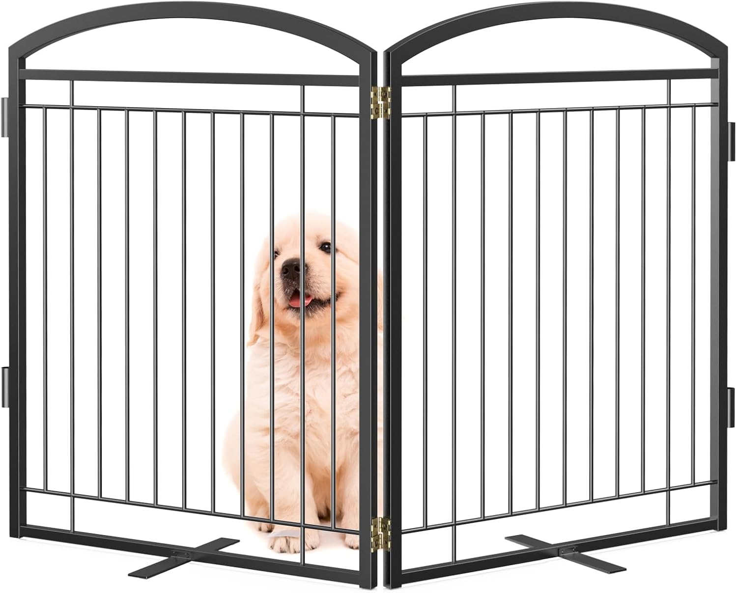 Full Metal Free Standing Dog Gate with Door for Indoor & Outdoor, Tall ...