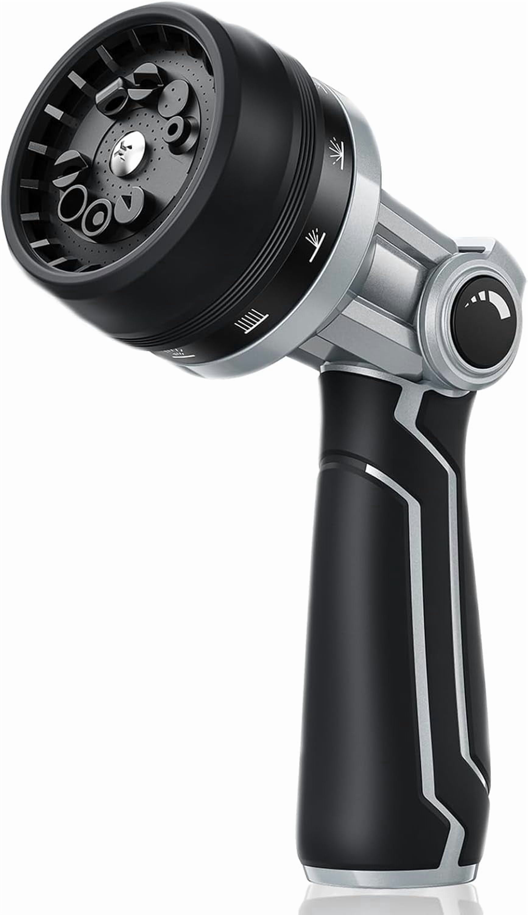 Full-Metal Garden Hose Nozzle, Heavy Duty Water Hose Nozzle Sprayer With 10 Adjustable Patterns & High Flow,Thumb Control For Flow Adjustment, Ideal For Watering, Washing, Cleaning,Black