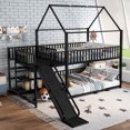 thumbnail image 1 of Full Metal House Bunk Bed with Storage Stairs, Slide, Safety Rails, Black, 1 of 27