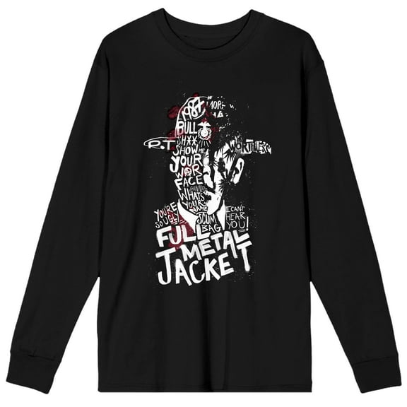 Full Metal Jacket Show Me Your War Face Crew Neck Long Sleeve Men's Black Tee-Medium