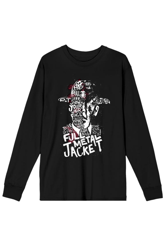 Full Metal Jacket Show Me Your War Face Crew Neck Long Sleeve Men's Black Tee-Medium