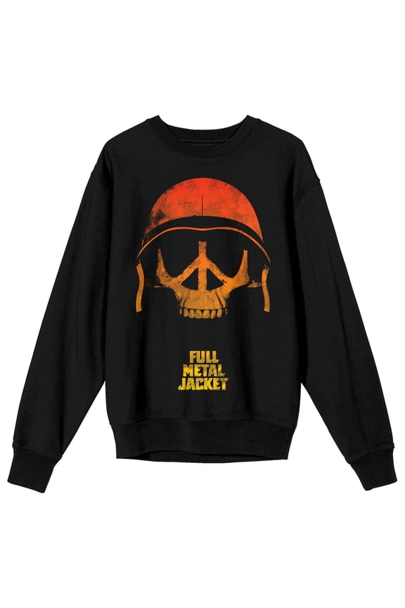 Full Metal Jacket Skull With Helmet Crew Neck Long Sleeve Black Adult Sweatshirt-Large