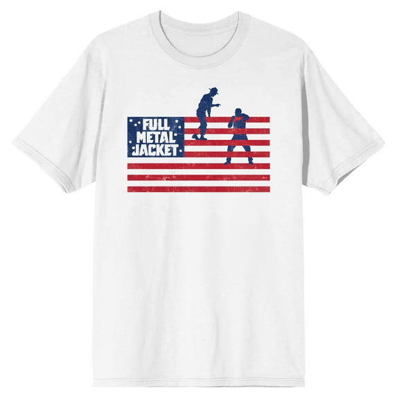 Full Metal Jacket Soldier Silhouettes In American Flag Crew Neck Short Sleeve Men's White T-shirt-XS