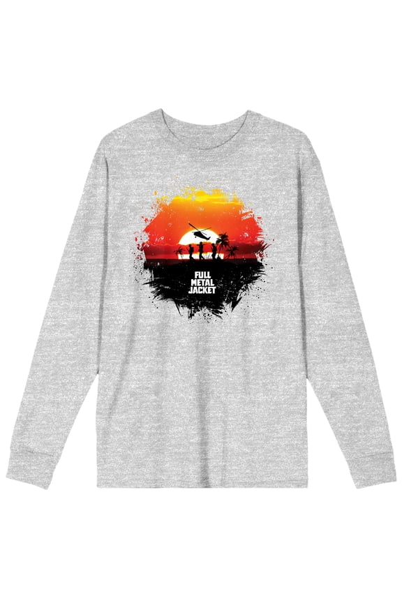 Full Metal Jacket Sunset March Crew Neck Long Sleeve Athletic Heather Adult Tee-Large