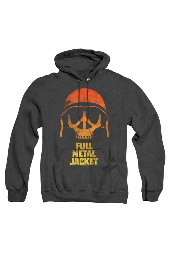 Full Metal Jacket Sunset Skull Unisex Adult Pull-Over Heather Hoodie, Black Heather, Small