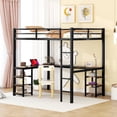 thumbnail image 1 of Full Metal Loft Bed with Desk and Shelves, Loft Bed with Ladder and Guardrails, Loft Bed Frame for Bedroom, Black with Vintage wood-colored desk(Old SKU: W1307S00022), 1 of 10