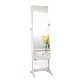 thumbnail image 1 of Full Mirror Makeup Mirror Cabinet 2 Drawers 5 Layers Storage Cabinet Solid Wood Pattern Covered I-Shaped Base Floor Jewelry Mirror Cabinet White (Including Led), 1 of 11