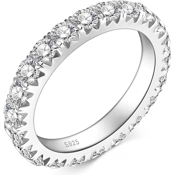 Full Moissanite Eternity Rings Wedding Band, Lab Created Diamond Promise Ring, 925 Sterling Silver Stackable Ring for Women with GRA Certificate