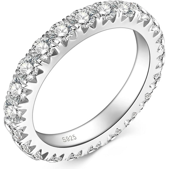 Full Moissanite Eternity Rings Wedding Band, Lab Created Diamond Promise Ring, 925 Sterling Silver Stackable Ring for Women with GRA Certificate