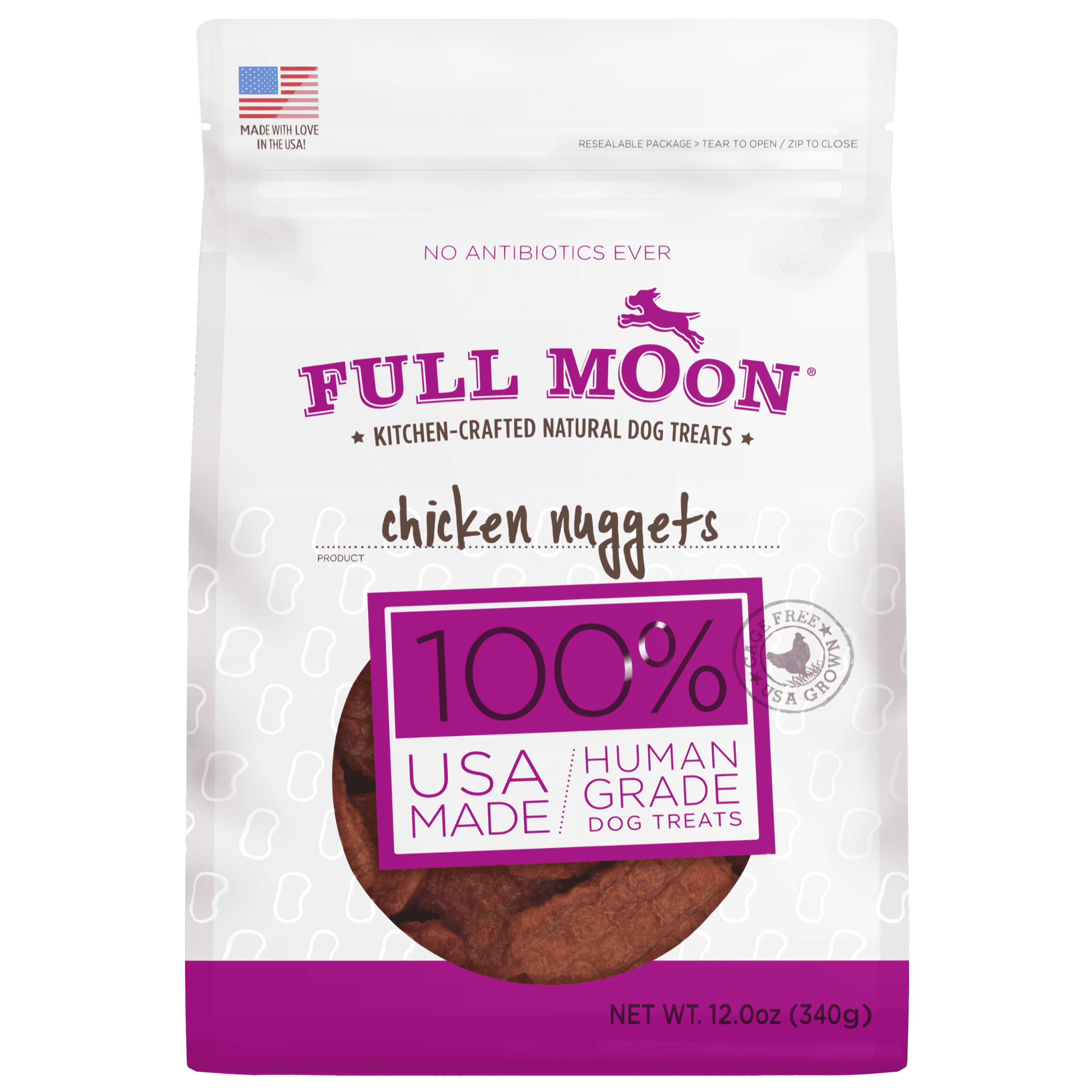 Full Moon All Natural Human Grade Dog Treats, Chicken Nuggets, 12 Ounce