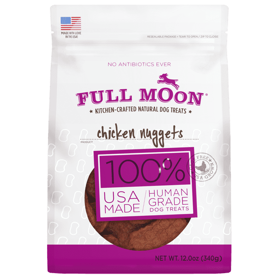 Full Moon All Natural Human Grade Dog Treats, Chicken Nuggets, 12 Ounce
