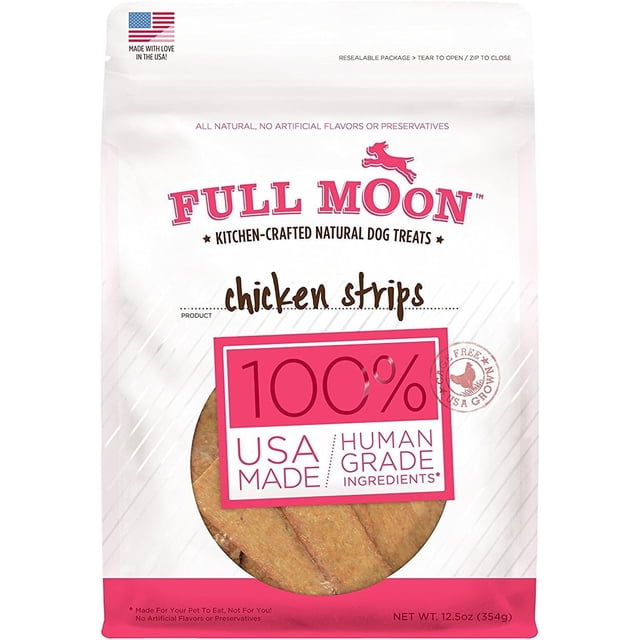 Full Moon All Natural Human Grade Dog Treats, Chicken Strips, 12.5