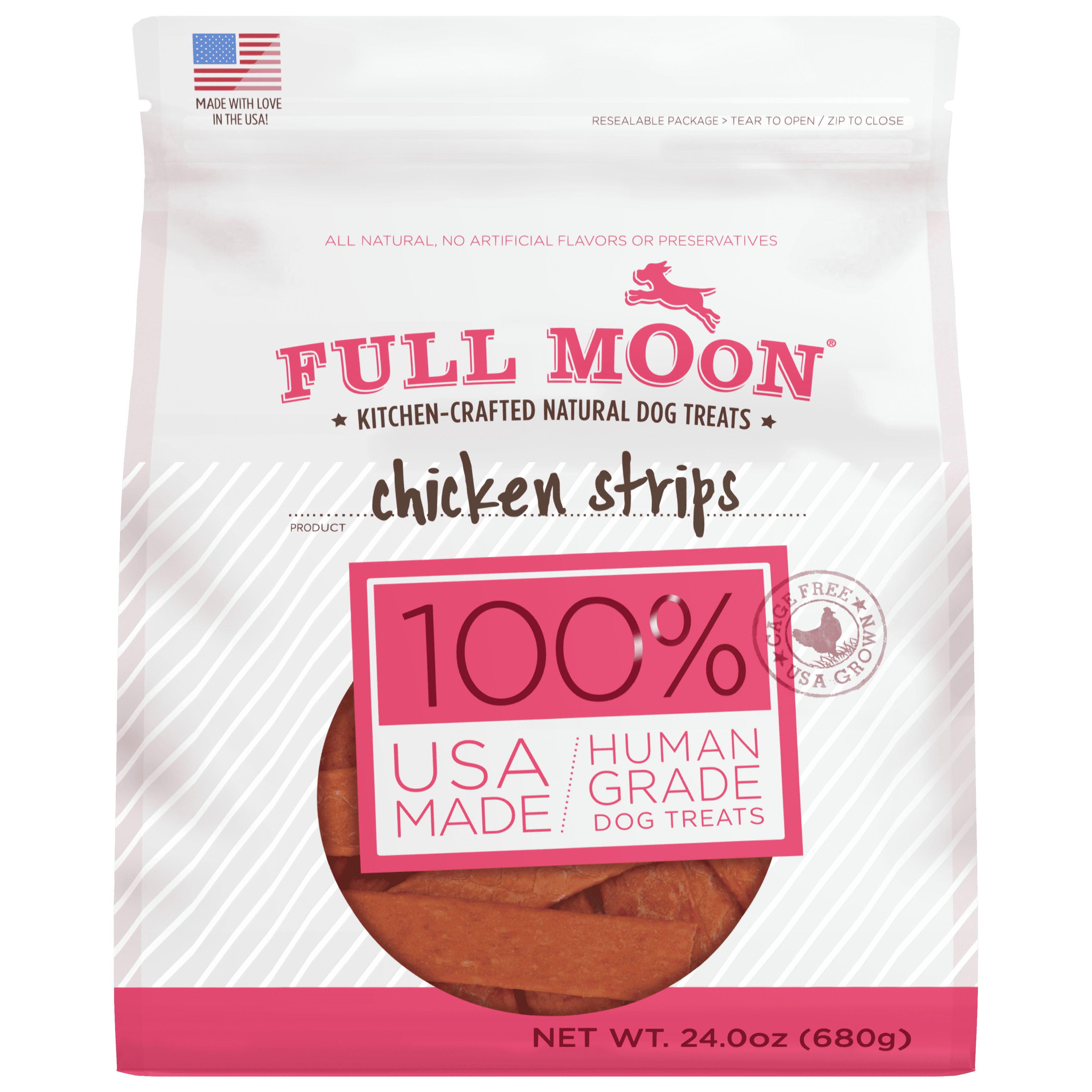 Full Moon All Natural Human Grade Dog Treats, Chicken Strips, 24 Ounce, Dry