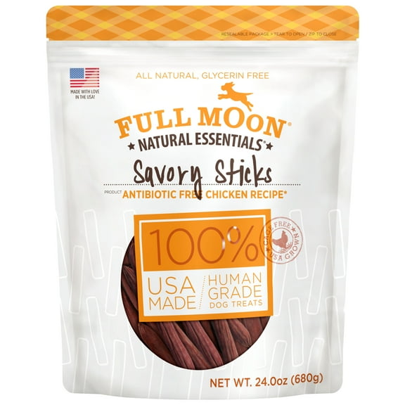 Full Moon All Natural Human Grade Dog Treats, Essential Chicken Savory Sticks, 24 Ounce, Dry