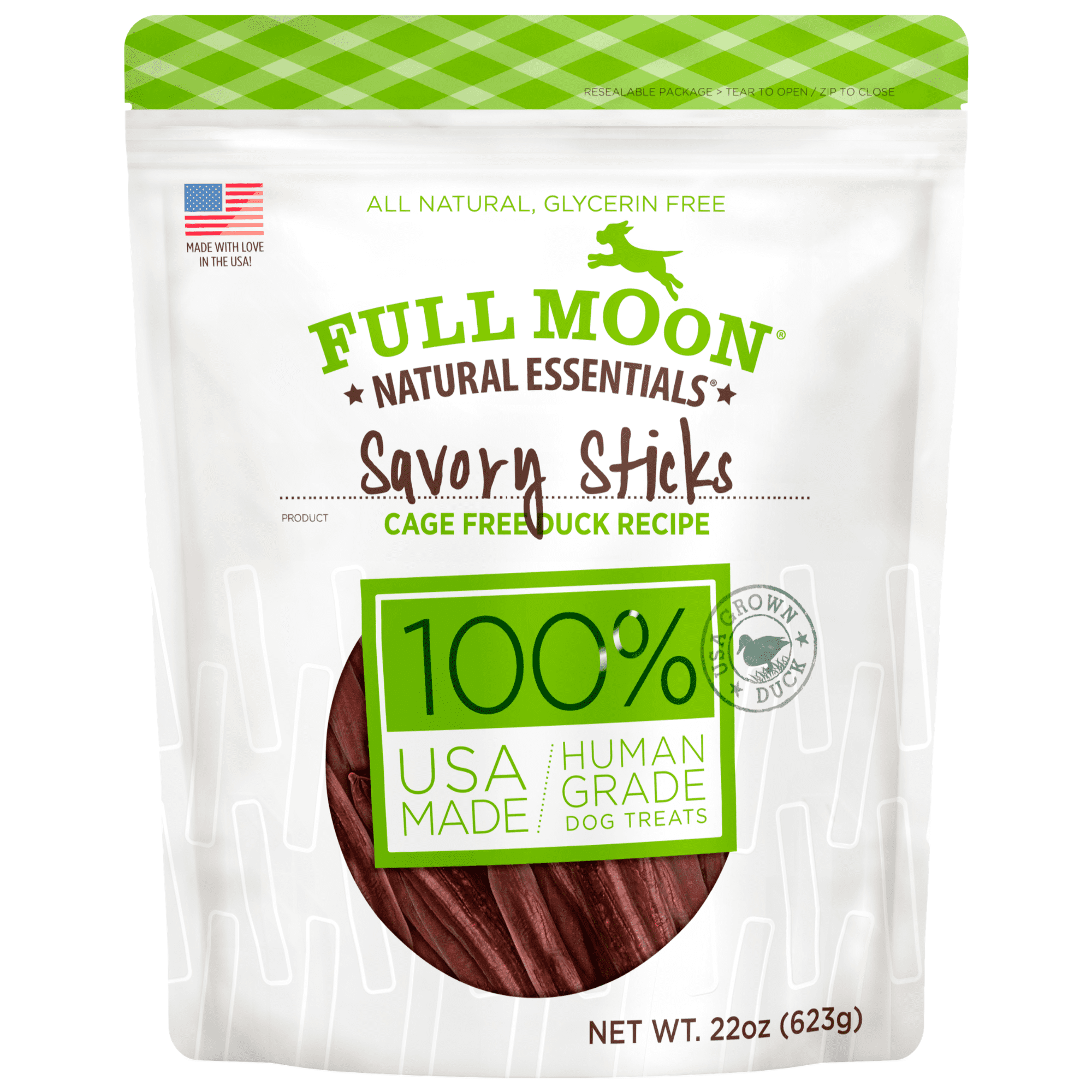 Full Moon All Natural Human Grade Dog Treats, Essential Duck Sticks, 22 Ounce