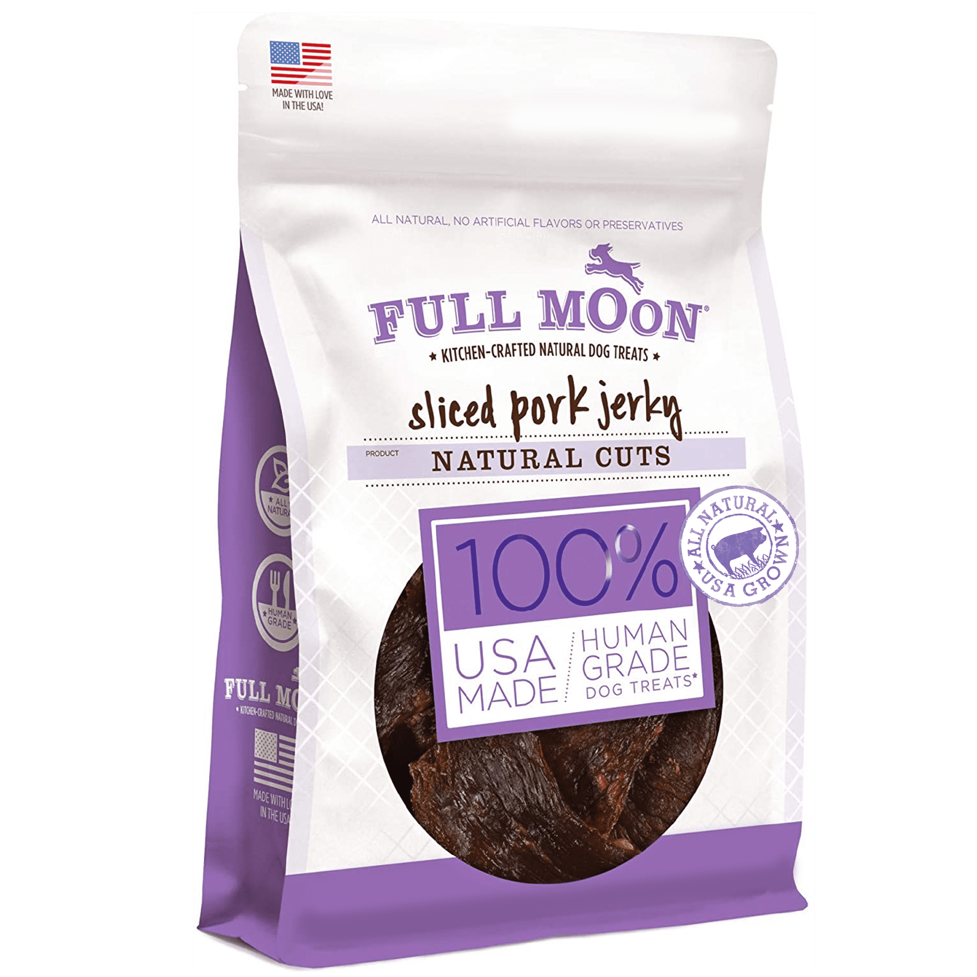Full Moon Human Grade Natural Dog Treats, Sliced Pork Jerky, 10