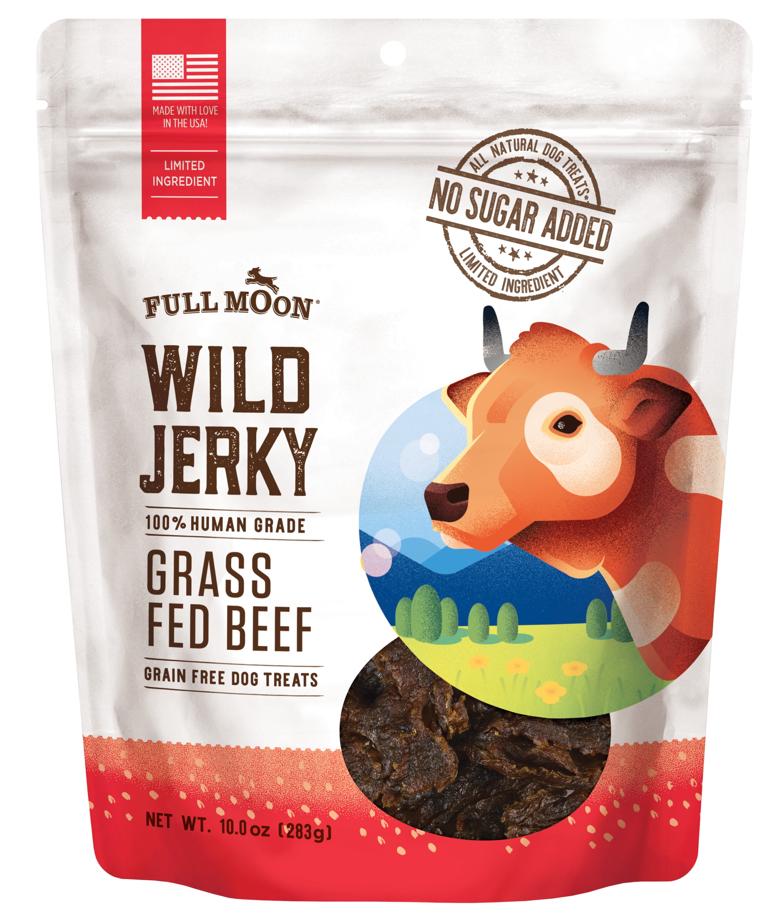 Full Moon All Natural Wild Jerky Dog Treats, Grass Fed Beef, 10 Ounce