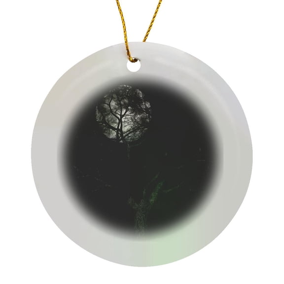3drose, Full Moon and Tree Digital Art, Circle Porcelain Ornament
