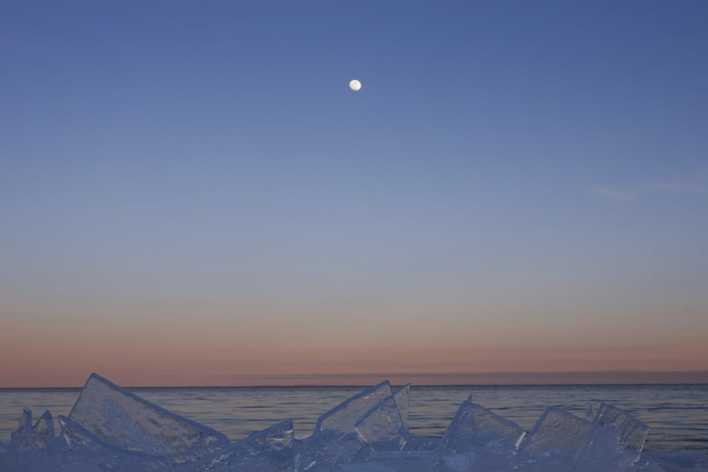 Full Moon At Dusk With Ice On Lake Superior Grand Portage Minnesota United States Of America Canvas Art - Susan Dykstra Design Pics (19 x 13)