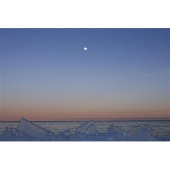 Full Moon At Dusk With Ice On Lake Superior; Grand Portage Minnesota United States Of America Poster Print