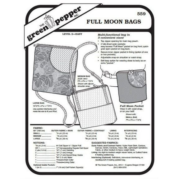 Full Moon Bag Purse #559 Sewing Pattern (Pattern Only)