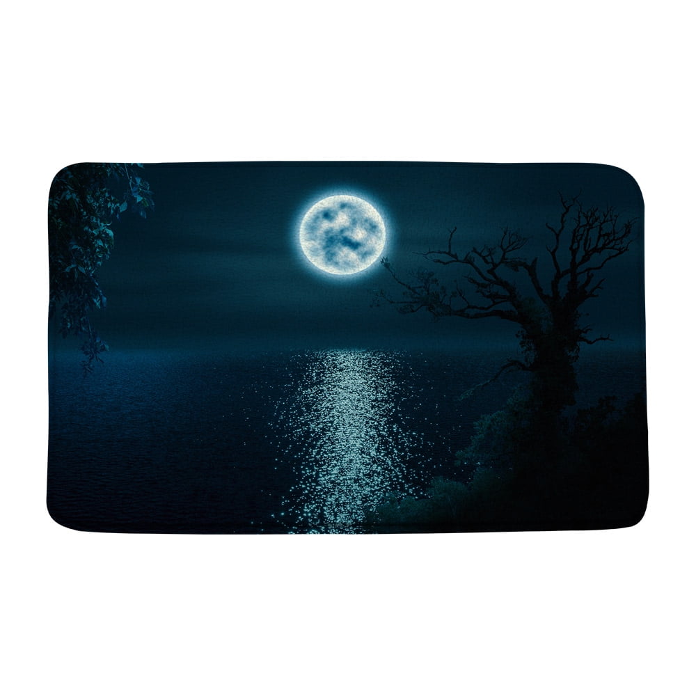 Full Moon Bath Mat Set 3Pc Ocean Night Scenery Sea Nautical Non Slip