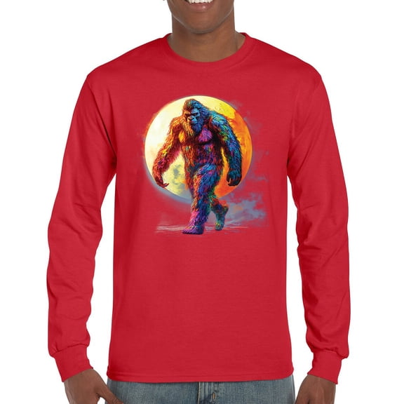 Full Moon Bigfoot Long Sleeve T-shirt Hiking Sasquatch Hide and Seek Champion
