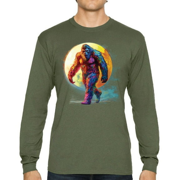 Full Moon Bigfoot Long Sleeve T-shirt Hiking Sasquatch Hide and Seek Champion