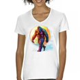 thumbnail image 1 of Full Moon Bigfoot Women's V-Neck T-shirt Hiking Sasquatch Hide and Seek Champion, 1 of 7