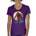 thumbnail image 1 of Full Moon Bigfoot Women's V-Neck T-shirt Hiking Sasquatch Hide and Seek Champion, 1 of 7
