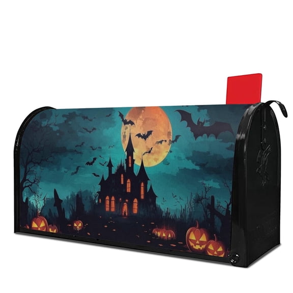 Full Moon Castle Pumpkin Bat Halloween Mailbox Covers,Magnetic 21x25.5 Inch Mailbox Wrap Waterproof Durable Halloween Post Letter Box Covers for Rustic Farmhouse Home Decorative