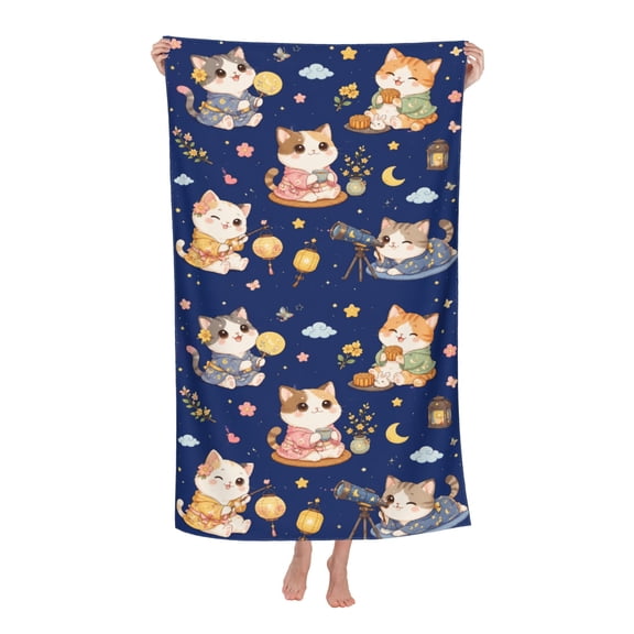 Full Moon Cat Moonlight Pattern Soft Bath Towels Absorbent Bathroom Towel for Beach Hotel Gym Spa Shower