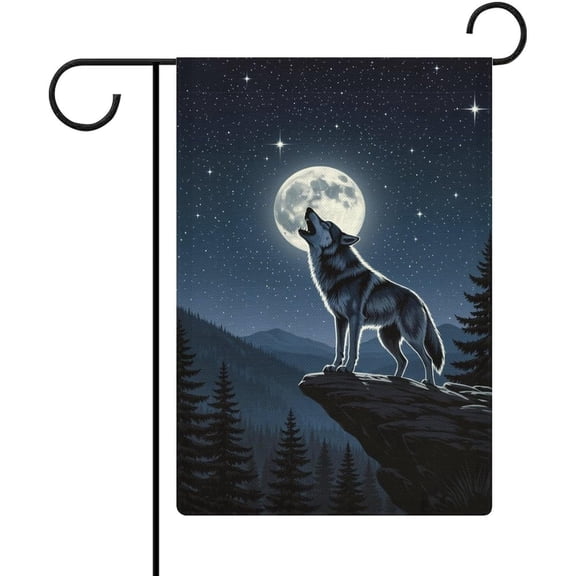 Full Moon Cliff Forest Howling Wolf Garden Flag 12 x 18 Inch All-Season Small Welcome Yard Flag