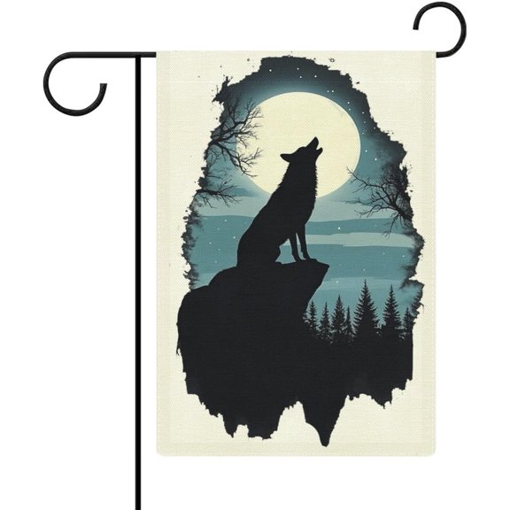 Full Moon Cliff Forest Wolf Silhouette Garden Flag 12 x 18 Inches All-Season Small Welcome Outdoor Yard Banner