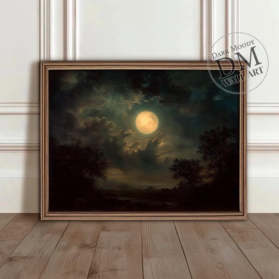 Full Moon Cloudy Landscape Wall Art Print