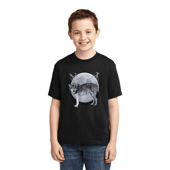 Full Moon Dire Snow Wolf Animal Lover Boys Graphic Youth T-Shirt