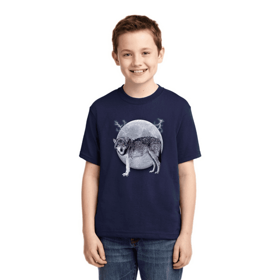 Full Moon Dire Snow Wolf Animal Lover Boys Graphic Youth T-Shirt
