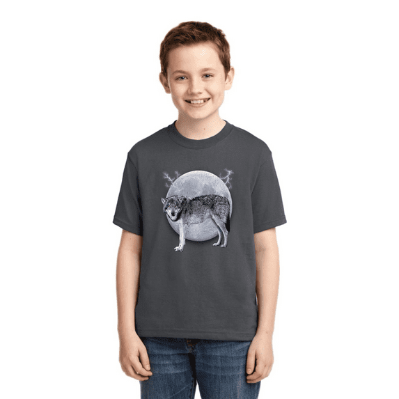 Full Moon Dire Snow Wolf Animal Lover Boys Graphic Youth T-Shirt