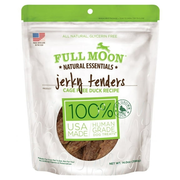 Full Moon All Natural Human Grade Dog Treats, Essential Duck Jerky Tenders, 14 Ounce, Dry