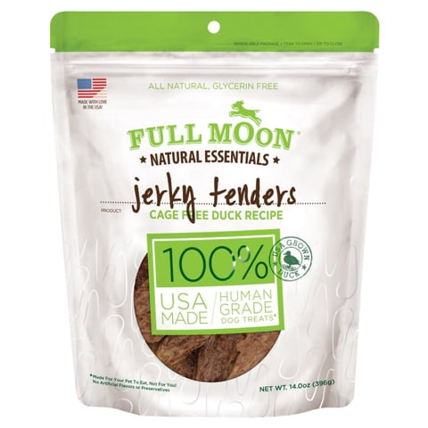 Full Moon All Natural Human Grade Dog Treats, Essential Duck Jerky Tenders, 14 Ounce, Dry