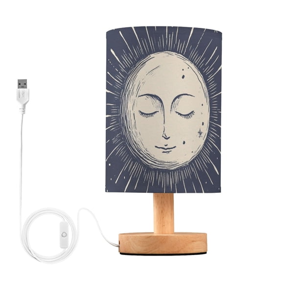 Full Moon Face Stars Table Lamp with USB Port LED Warm Light Lamp Night Light Home Decor