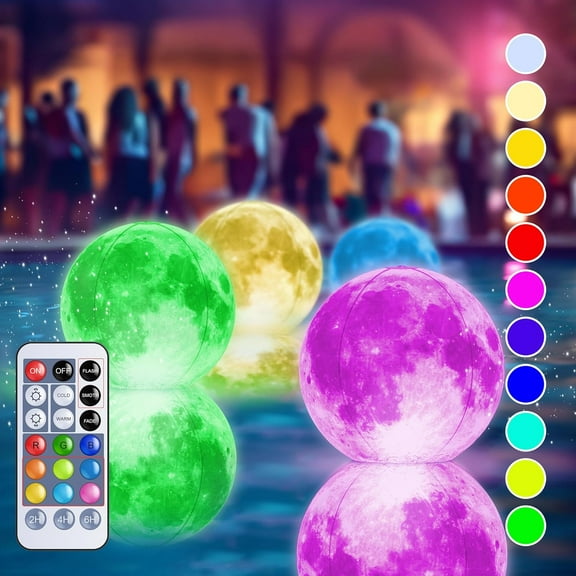 Full Moon Floating Pool Lights Solar Powered - 16 inch Inflatable Led Pool Balls, Solar Globes That Float for Outdoor Decor, Glow in The Dark Party Decorations - Great Holiday Gifts (2 Pack)
