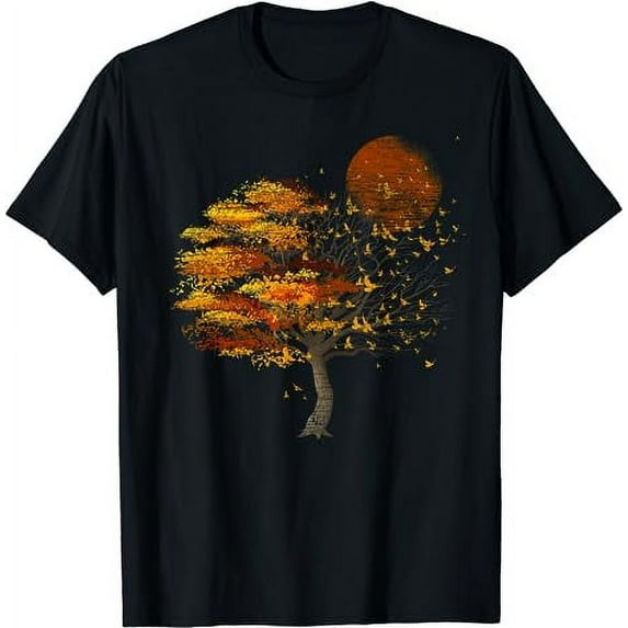 Full Moon Flock Of Birds Tree Outdoor Wildlife Nature Forest T-Shirt