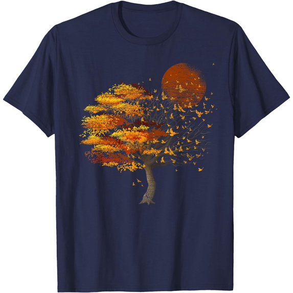 Full Moon Flock Of Birds Tree Outdoor Wildlife Nature Forest Unisex T-Shirt for Men Women Kids Toddler,Navy Color,Size 3T