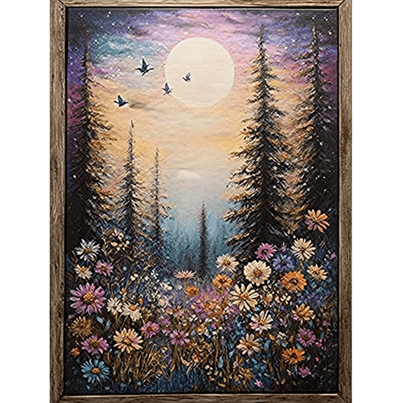 Full Moon Forest Flowers Landscape Decorative Painting/Canvas ArtSuitable for Living Room BedroomRestaurant Gallery CorridorCoffee shop Decoration.