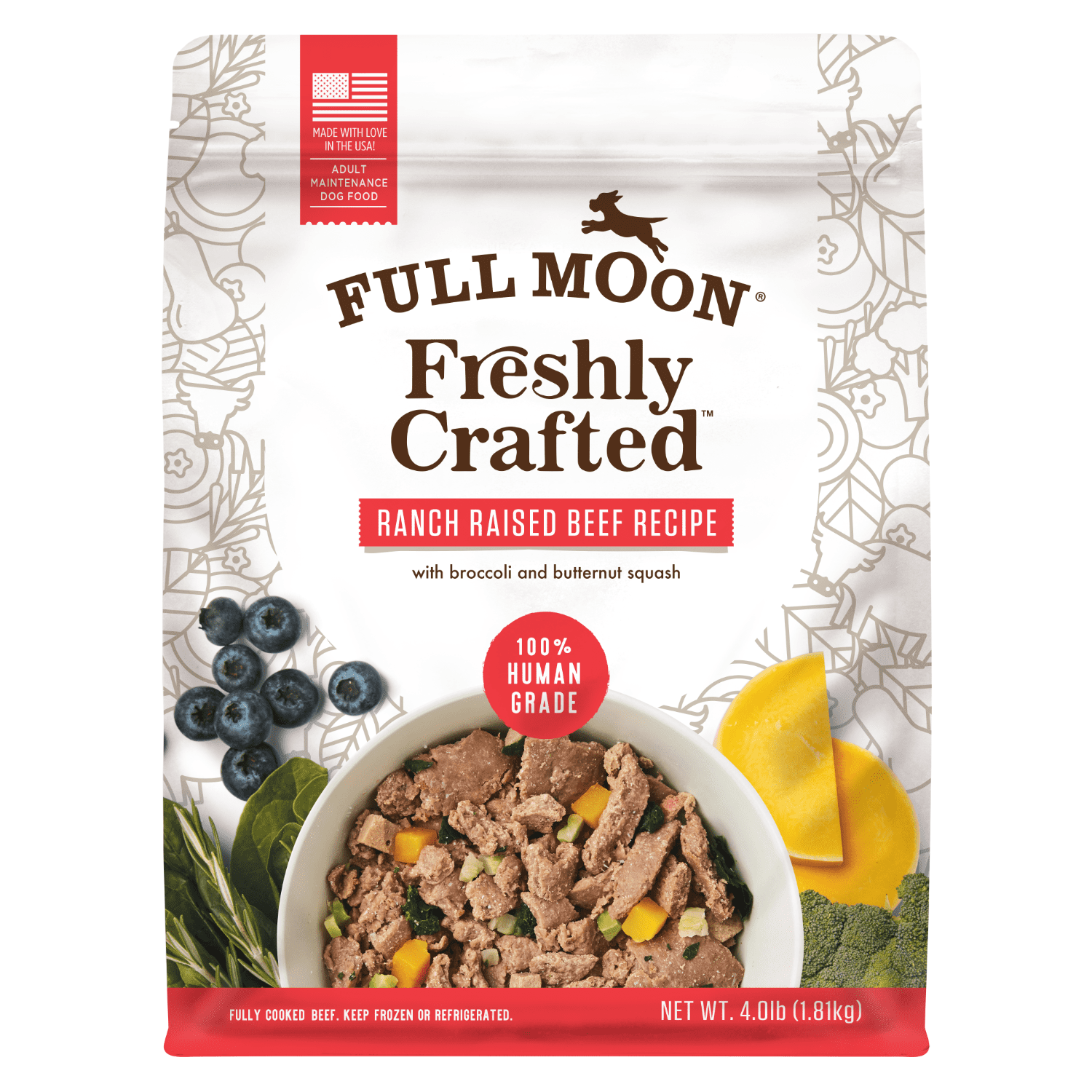 Full Moon Freshly Crafted Ranch Raised 64 oz Beef Recipe Dog Food