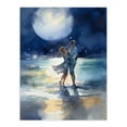 thumbnail image 1 of Full Moon Frolics Watercolour Beach Seascape Painting Blue Orange Couple Moonlight Dance At Coastal Landscape Bedroom Art Unframed Wall Art Print Poster Home Decor Premium, 1 of 5