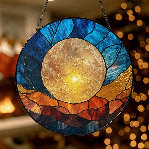 Full Moon Glass Suncatcher, Lunar Window Hanging, Moonlight Art, 3.5 in